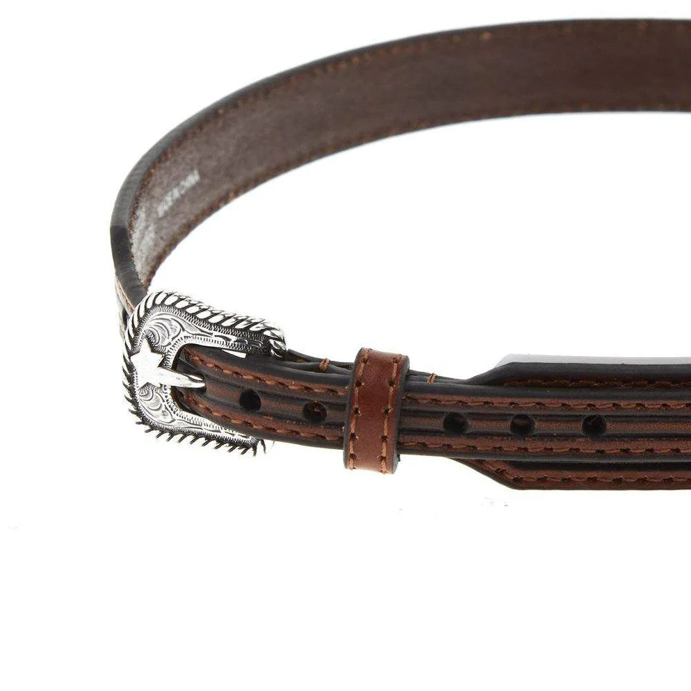 Twister brown floral tooled buckle leather hatband