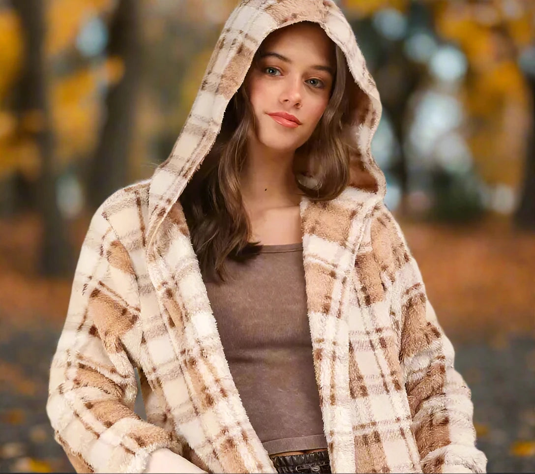 Oversized Faux Fur Tunic Hooded Jacket