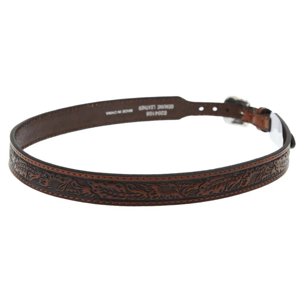 Twister brown floral tooled buckle leather hatband