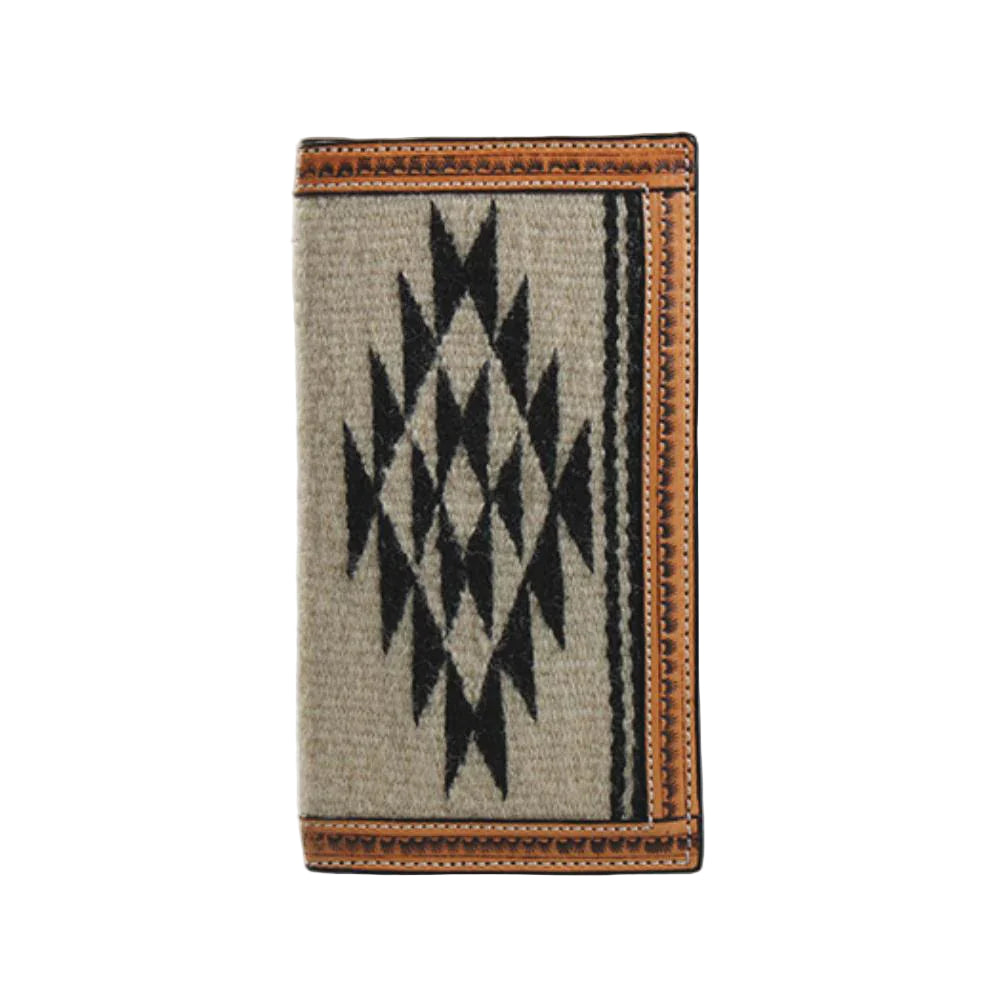 3D Aztec wool inlay leather tan rodeo wallet