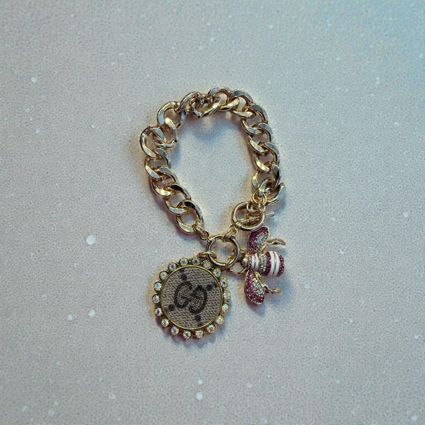 Gucci upcycled chain bracelet with bee