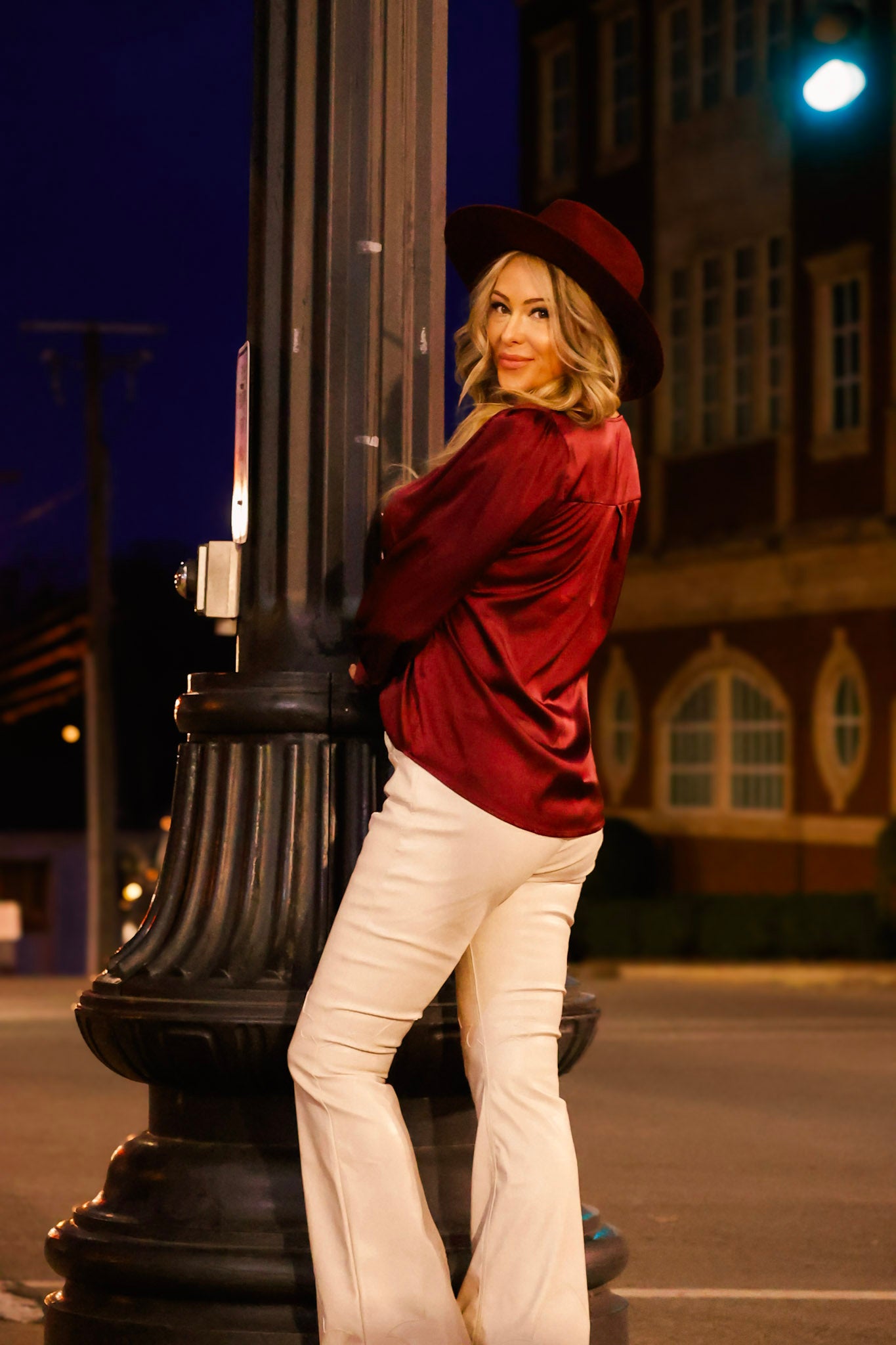 Satin pleated long sleeve v neck shirt