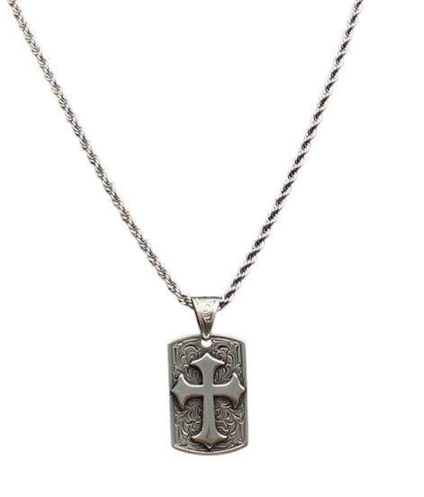 Twister Floral Cross Dog Tag Necklace
