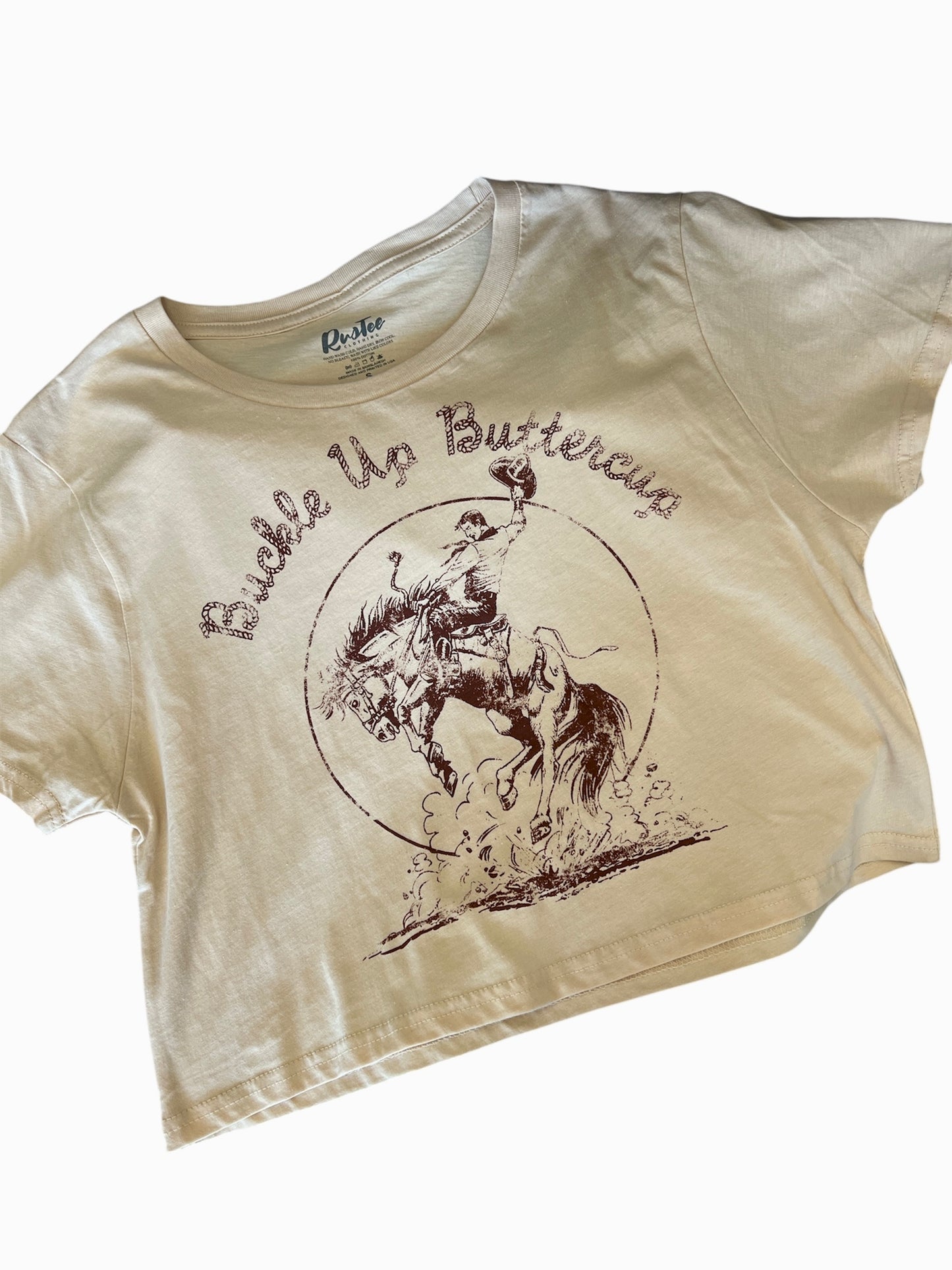 Buckle up buttercup crop tee