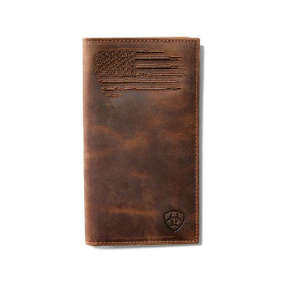 Ariat Men's Brown USA Flag Rodeo Style Leather Wallet