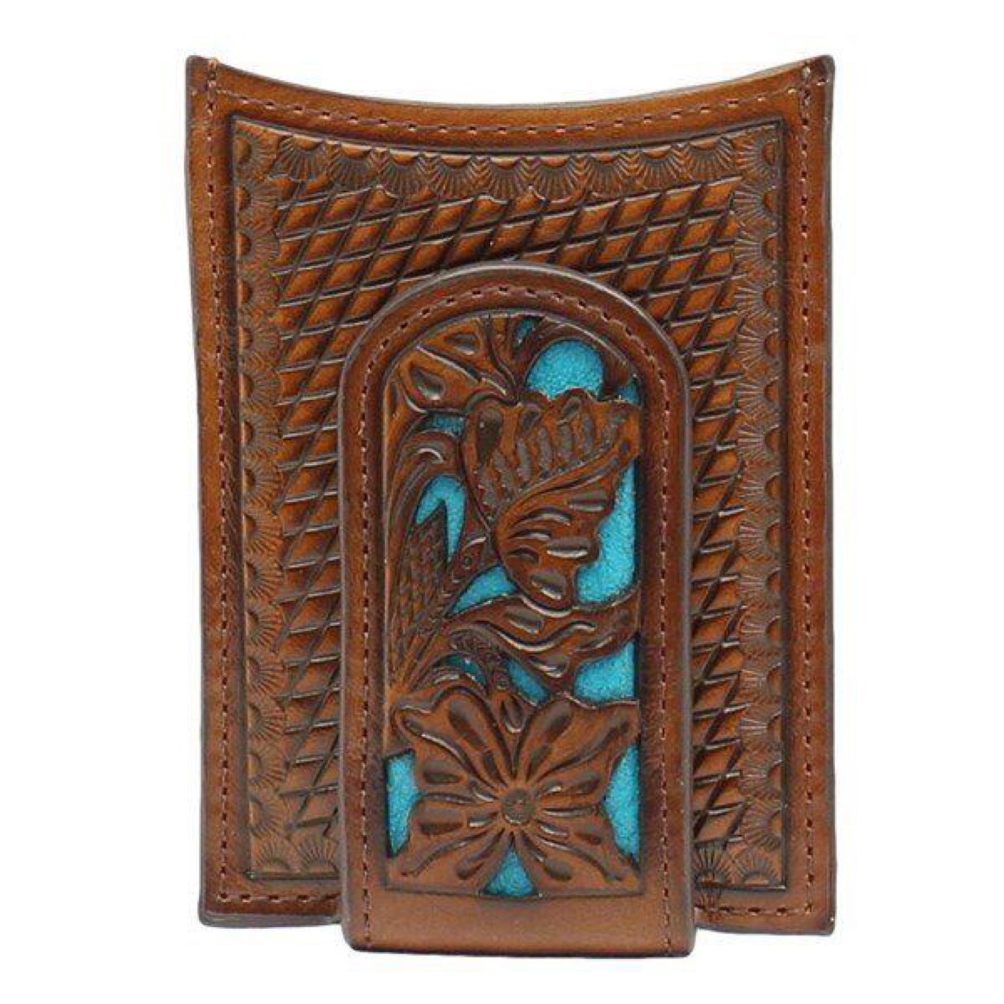 Nocona Belt N5426527 Floral Inlay Money Clip, Blue