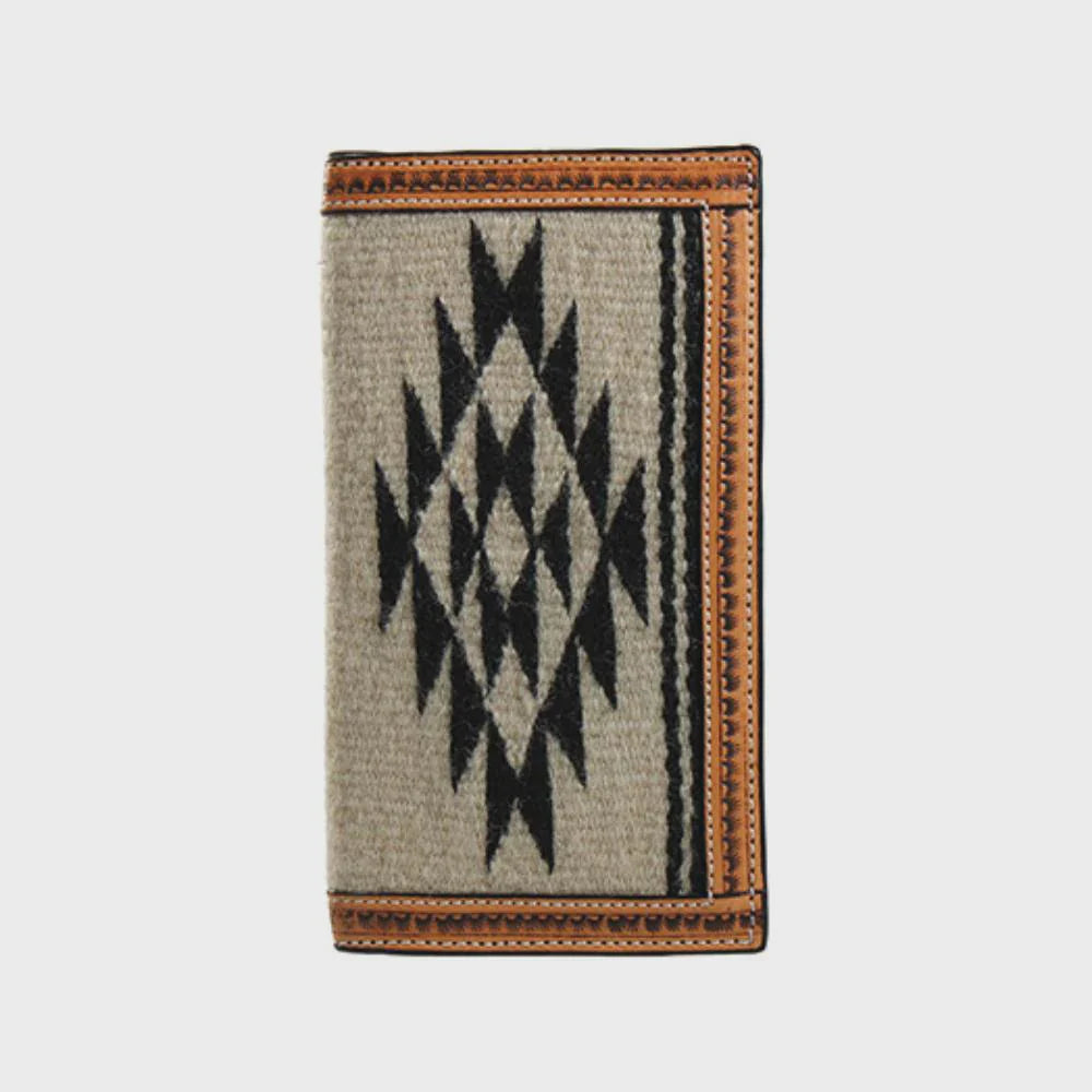3D Aztec wool inlay leather tan rodeo wallet
