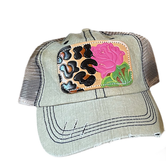 Leather Patch Hat- Khaki