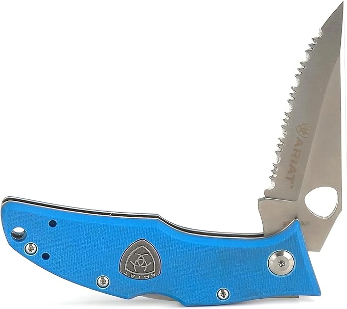 Ariat Western Knife Serrated Blade Folding Logo M Blue