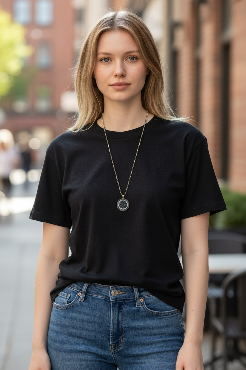 Long medallion upcycled Louis Vuitton necklace