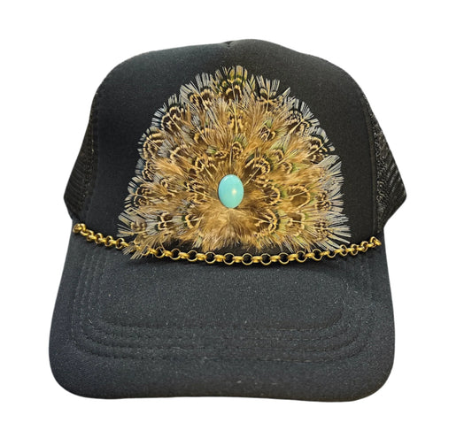 Feathered Trucker hat w/ chain