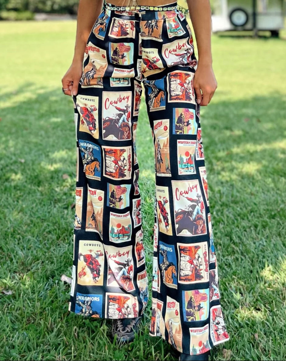 Western Cowboy Stamp Print Pants