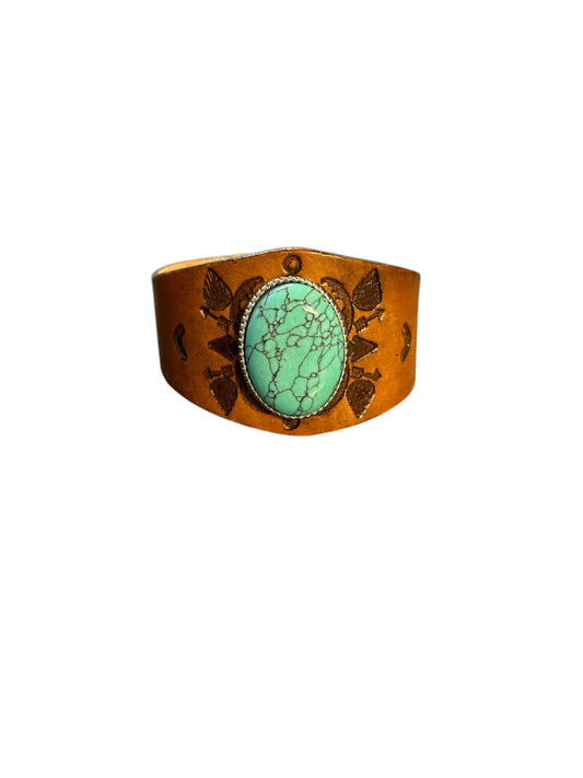 Turquoise leather cuff
