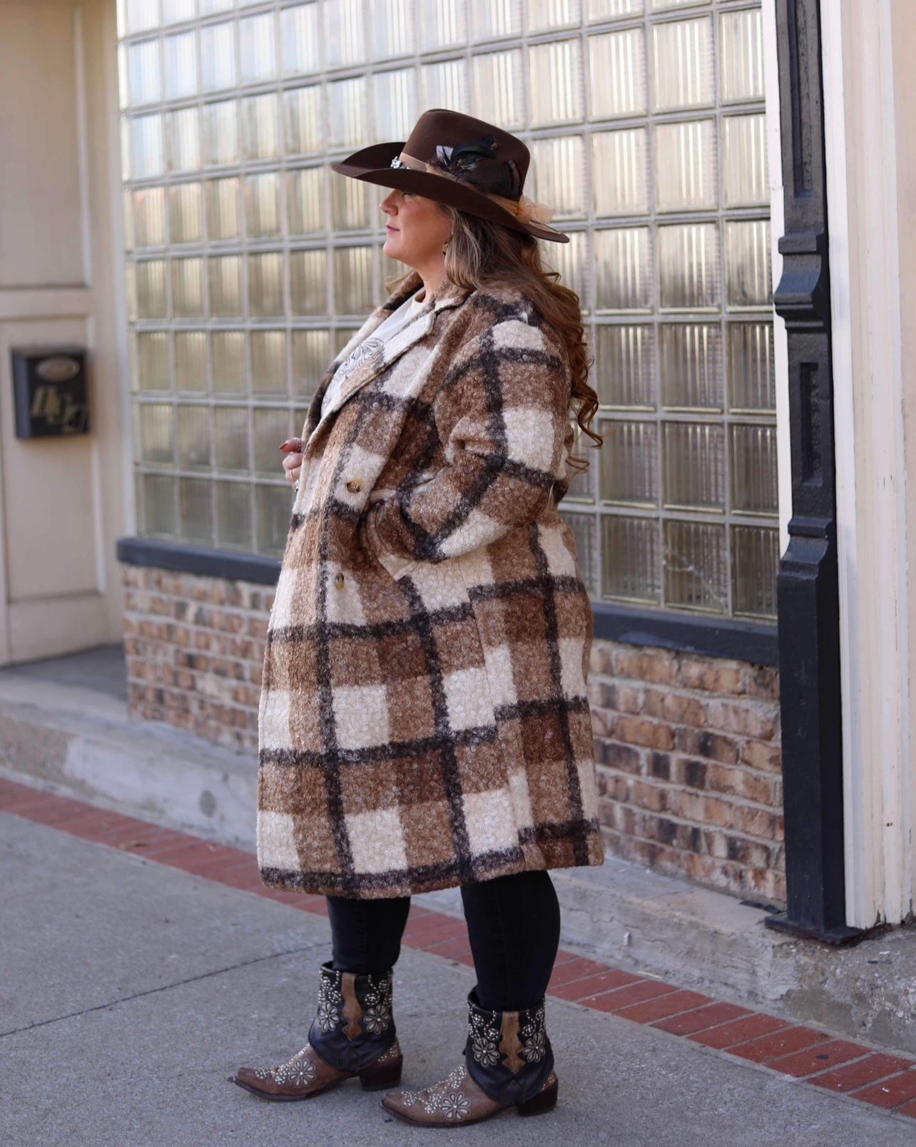Soft fuzzy plaid button down long coat