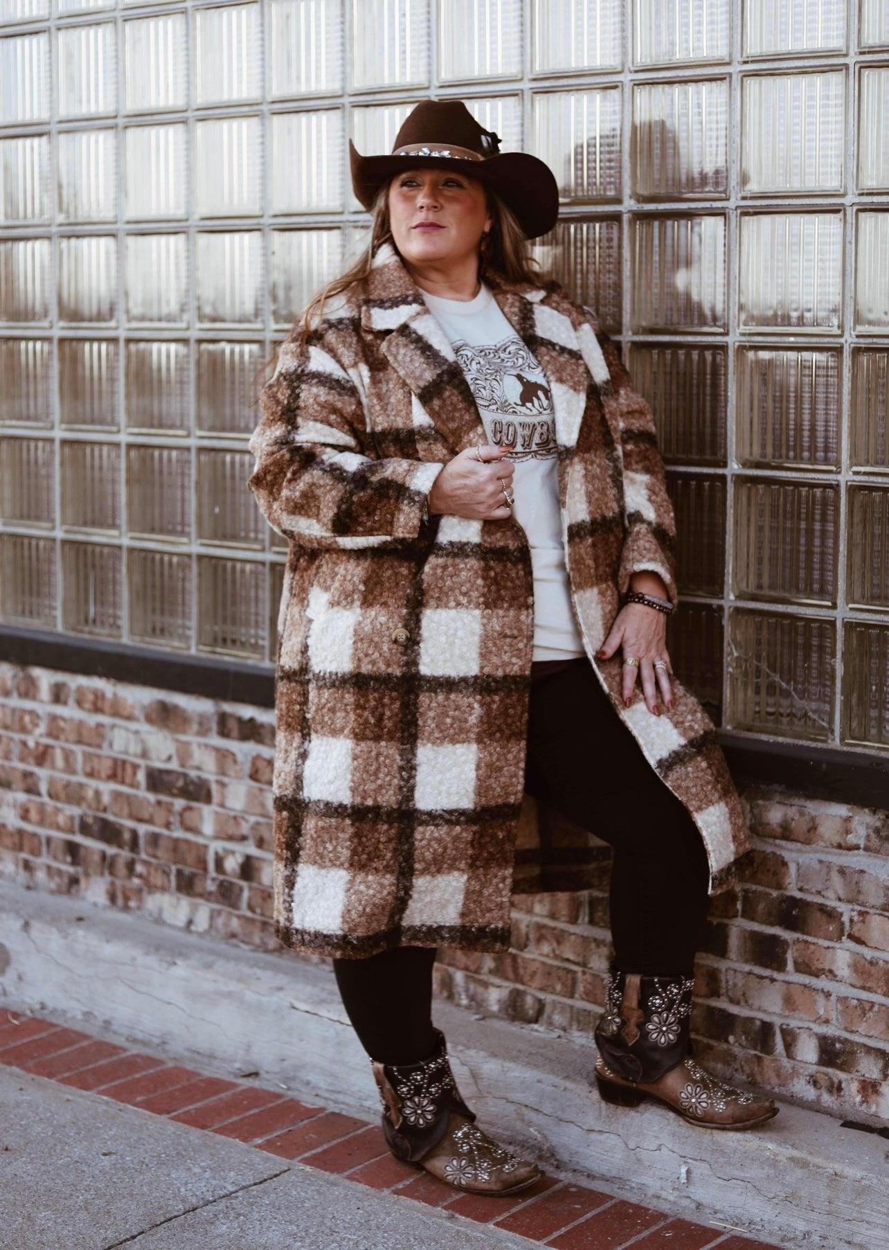 Soft fuzzy plaid button down long coat