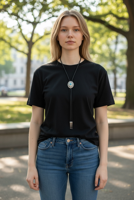 Long turqoise and black bolo