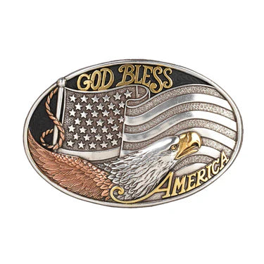 God Bless America Round Belt Buckle