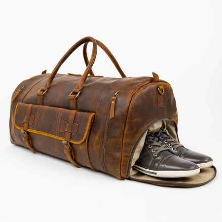 Weekender duffle with shoe compartment
