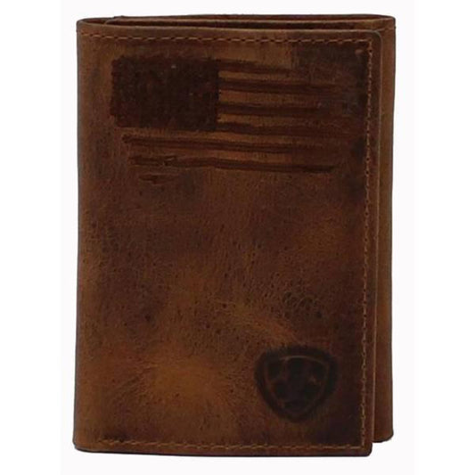 Ariat Trifold USA Flag & Logo Leather Wallet