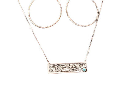 M & F Western Silver Strike Necklace and Earring Set Floral Pendant Silver