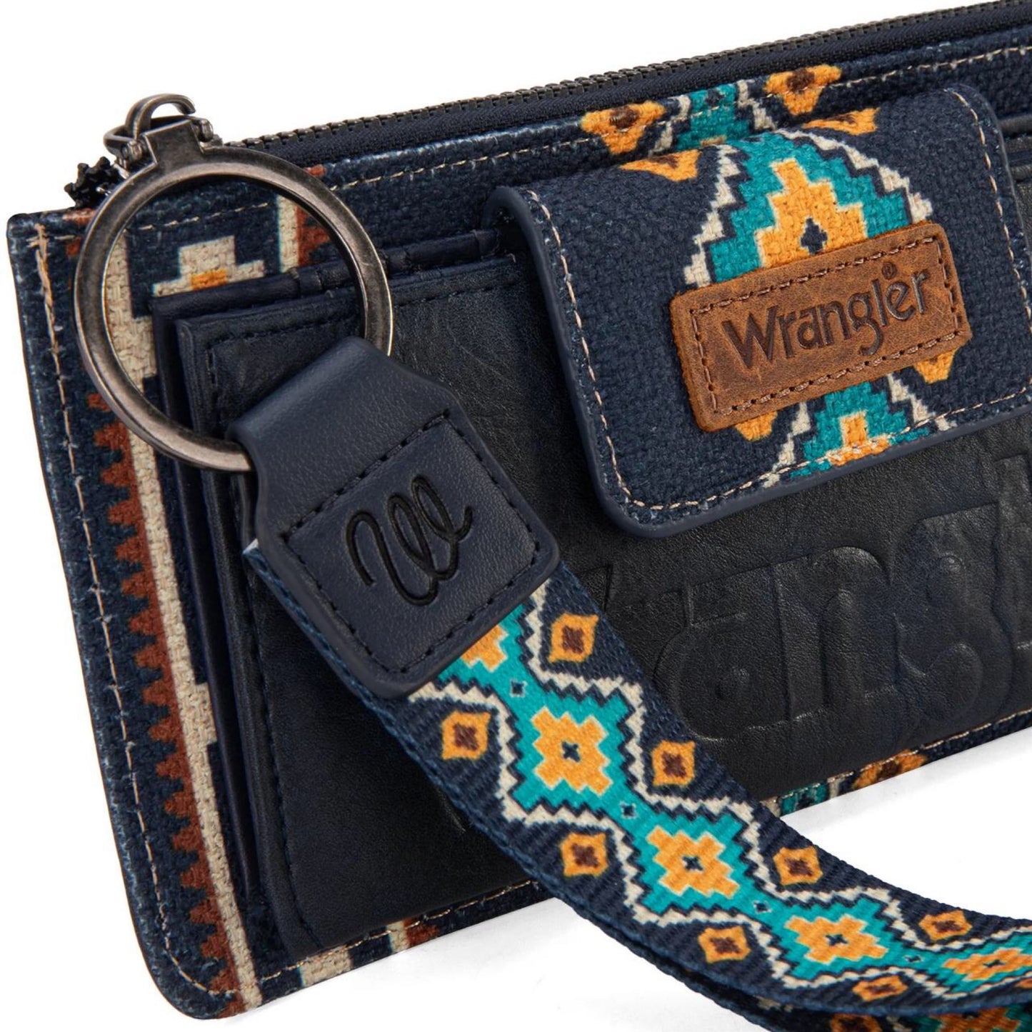 Wrangler Aztec Navy Bifold Wristlet - Ladies Purses