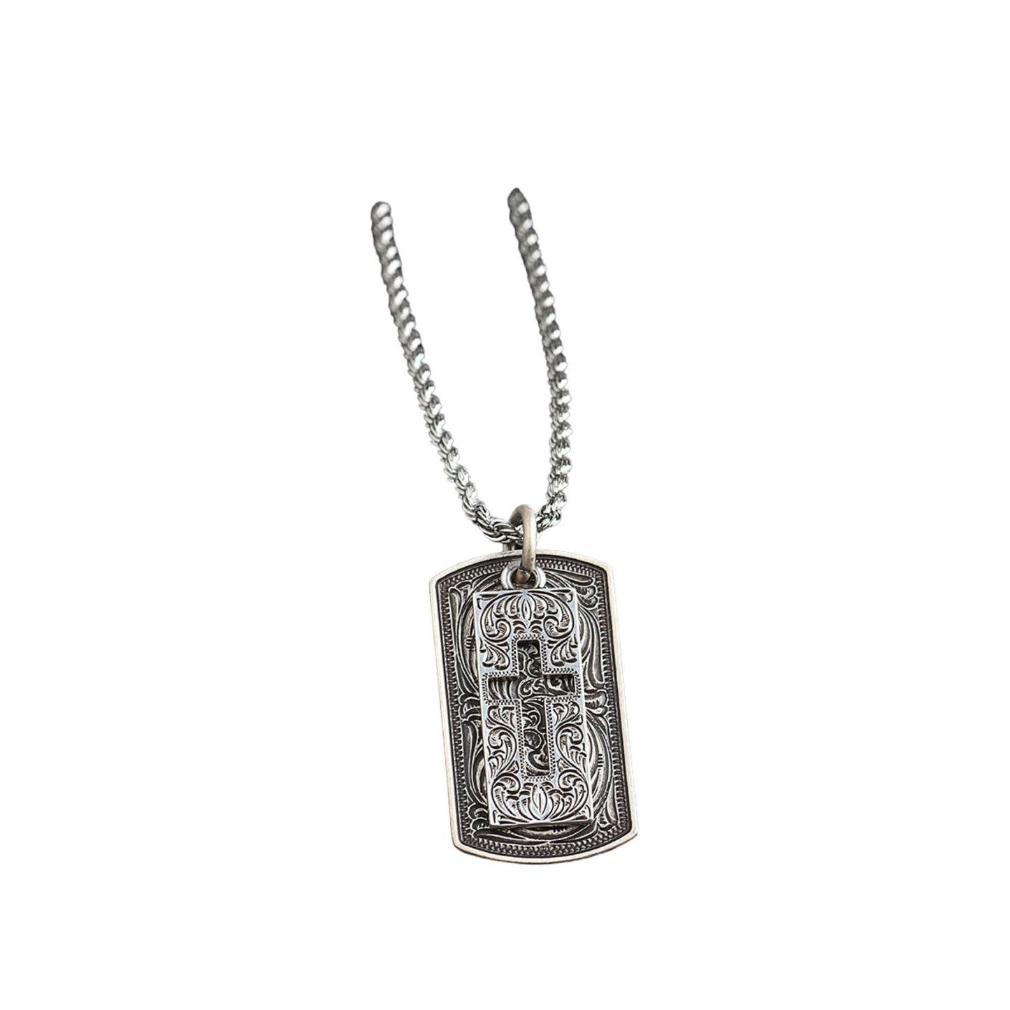 Silver Strike Men's Necklace 24" Dog Tag Cross
