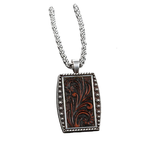 Silver Strike Embossed Leather Inlay Pendant