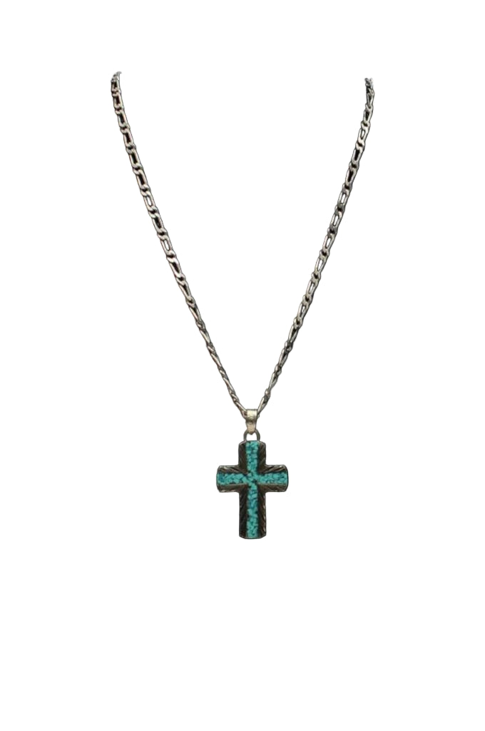 ss mens turquoise/silver cross chain