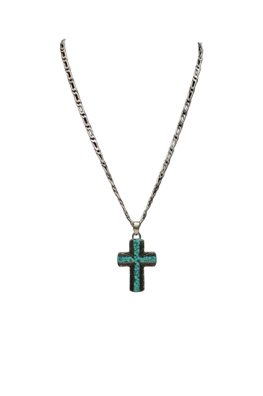 ss mens turquoise/silver cross chain