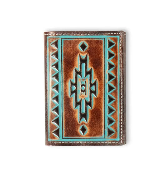 Ariat Leather Aztec Tri-Fold Wallet